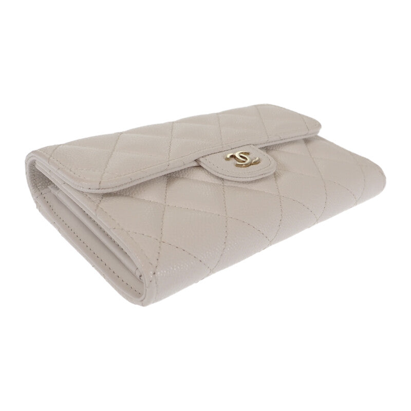 シャネル CHANEL ミディアム クラシックフラップ ウォレット AP0232_B33352_10601 二つ折り財布 キャビアスキン ホワイト ゴールド金具 レディース【中古】【Aランク】
