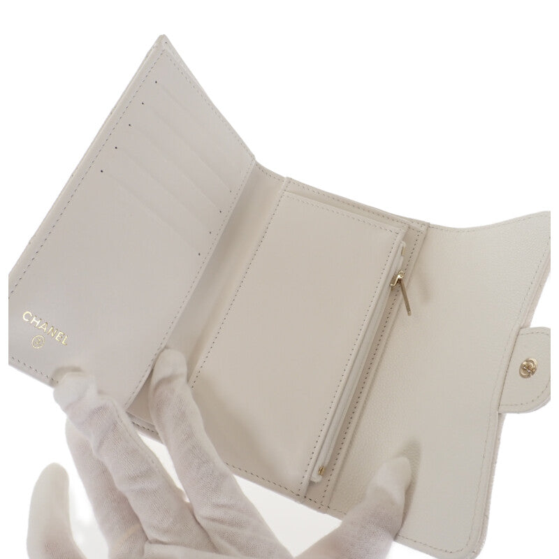 シャネル CHANEL ミディアム クラシックフラップ ウォレット AP0232_B33352_10601 二つ折り財布 キャビアスキン ホワイト ゴールド金具 レディース【中古】【Aランク】