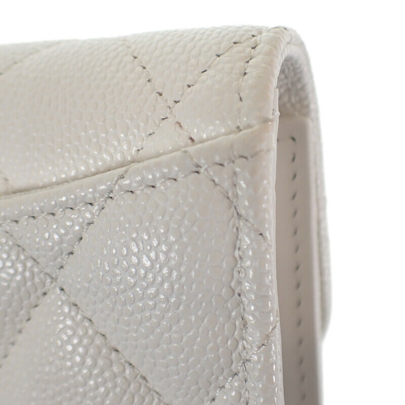 シャネル CHANEL ミディアム クラシックフラップ ウォレット AP0232_B33352_10601 二つ折り財布 キャビアスキン ホワイト ゴールド金具 レディース【中古】【Aランク】