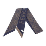 サルヴァトーレフェラガモ Salvatore Ferragamo バンドゥ チェック 32_0890/001 スカーフ シルク ネイビー ブラウン レディース【中古】【SAランク】