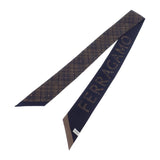 サルヴァトーレフェラガモ Salvatore Ferragamo バンドゥ チェック 32_0890/001 スカーフ シルク ネイビー ブラウン レディース【中古】【SAランク】