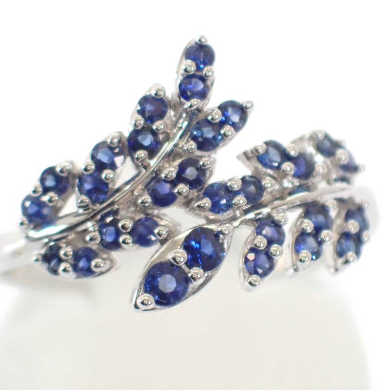 【中古】 デザイン ジュエリー リーフ リング K18ホワイトゴールド ブルー 14号 サファイヤ レディース【Aランク】