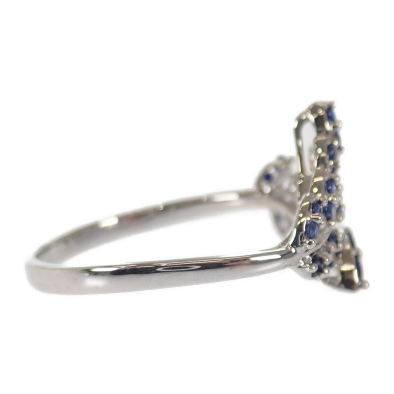 【中古】 デザイン ジュエリー リーフ リング K18ホワイトゴールド ブルー 14号 サファイヤ レディース【Aランク】