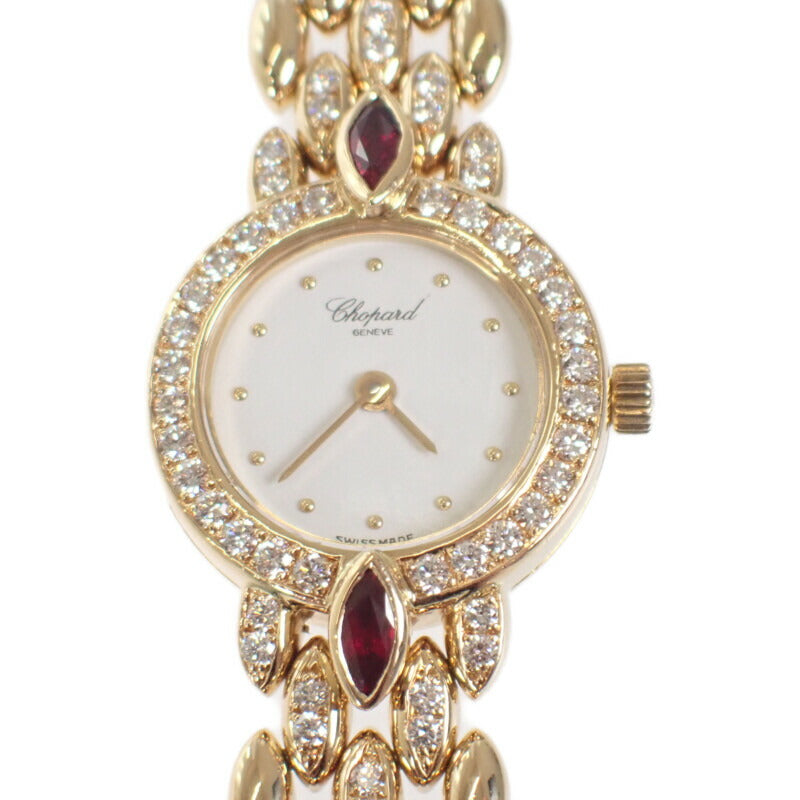 ショパール Chopard ラウンド 10/6353-21 腕時計 K18イエローゴールド ダイヤモンド ルビー クオーツ ホワイト文字盤 レディース【中古】【Aランク】