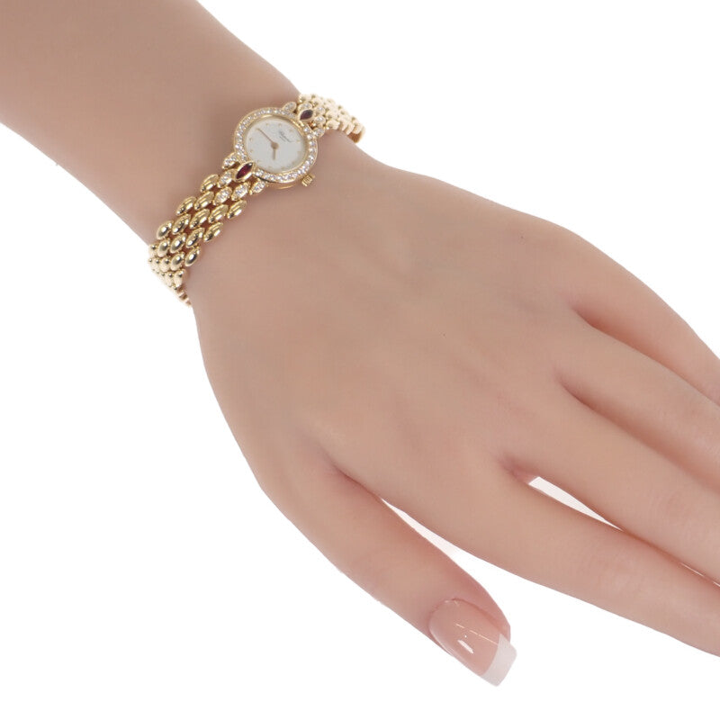ショパール Chopard ラウンド 10/6353-21 腕時計 K18イエローゴールド ダイヤモンド ルビー クオーツ ホワイト文字盤 レディース【中古】【Aランク】