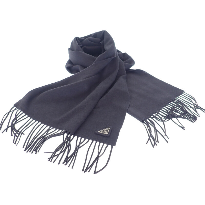 プラダ PRADA トライアングルロゴ 2FS047_2COP_F0008 マフラー シルク カシミヤ ネイビー メンズ レディース【中古】【Aランク】