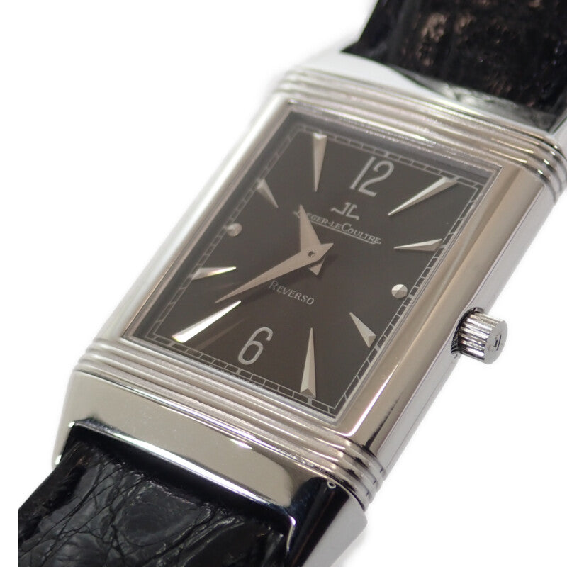 ジャガールクルト JAEGAER LECOULTRE レベルソ クラシック 250.3.86 腕時計 K18ホワイトゴールド レザー 手巻き ブラック文字盤 メンズ【中古】【Aランク】