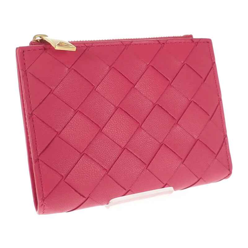 ボッテガヴェネタ BOTTEGA VENETA スモール ウォレット 742330 二つ折り財布 イントレチャート ピンク レディース【中古】【Aランク】