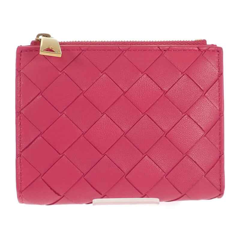 ボッテガヴェネタ BOTTEGA VENETA スモール ウォレット 742330 二つ折り財布 イントレチャート ピンク レディース【中古】【Aランク】