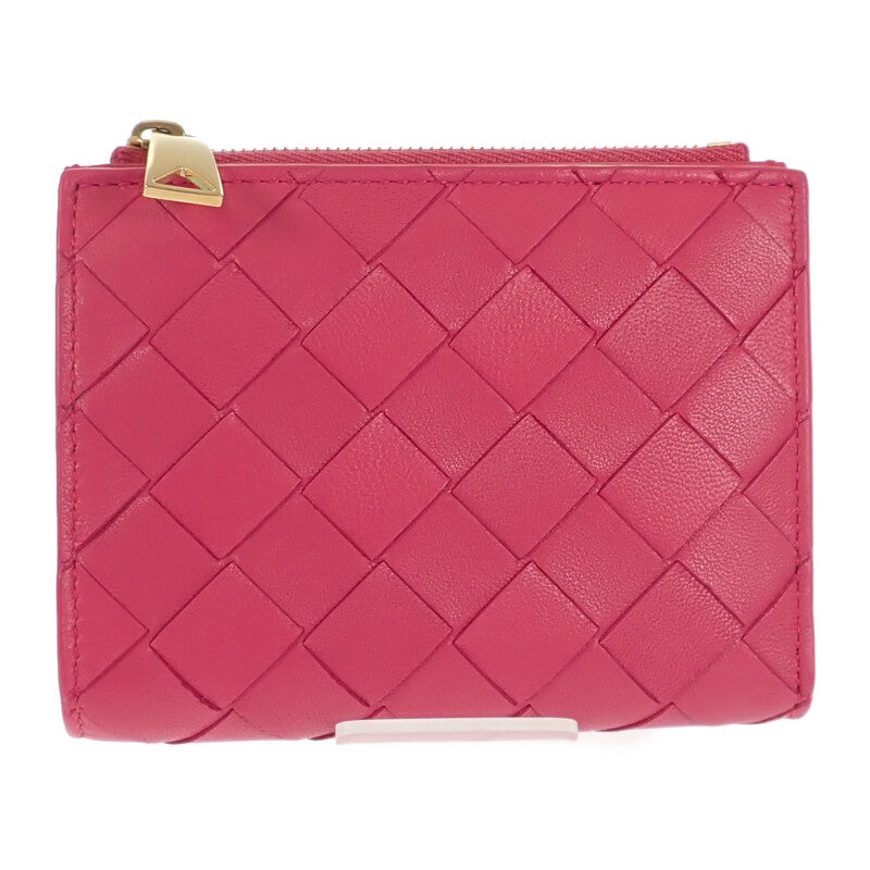 Bottega Veneta 寶緹嘉 742330 小型編織皮革二折錢包 粉色 女款【中古】【A級】