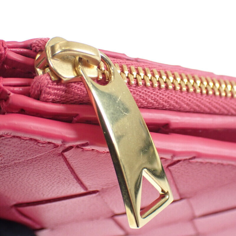 ボッテガヴェネタ BOTTEGA VENETA スモール ウォレット 742330 二つ折り財布 イントレチャート ピンク レディース【中古】【Aランク】
