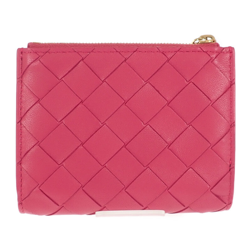 Bottega Veneta 寶緹嘉 742330 小型編織皮革二折錢包 粉色 女款【中古】【A級】
