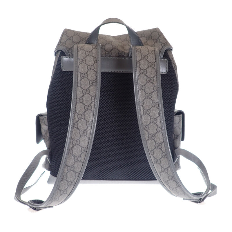 GUCCI 古馳 Ophidia 中號雙肩包 598140_FABHU_8863 後背包 GG Supreme 帆布 灰色 黑色 男款【二手】【A級】
