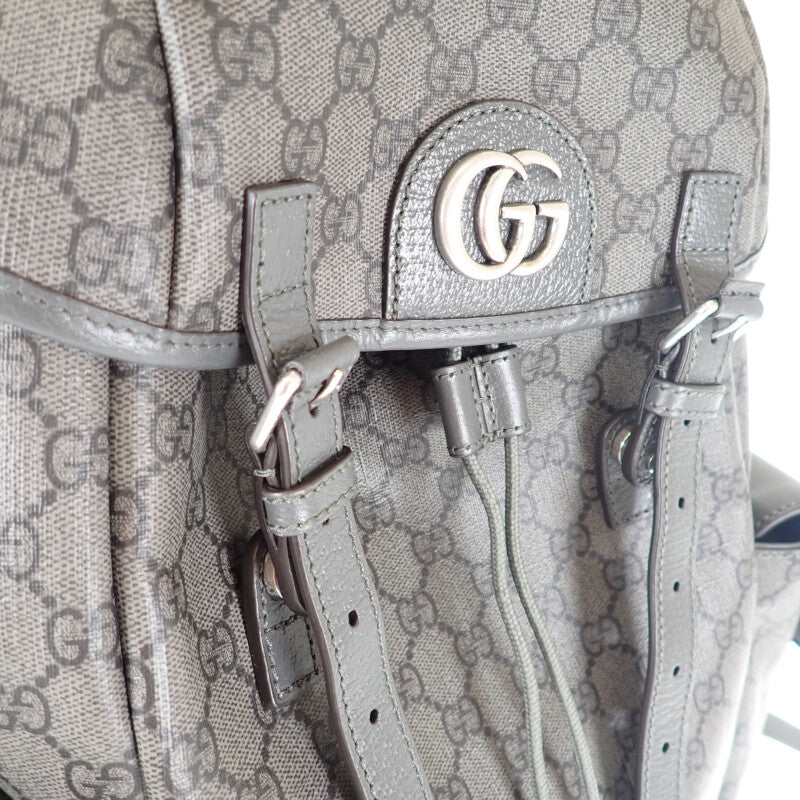 GUCCI 古馳 Ophidia 中號雙肩包 598140_FABHU_8863 後背包 GG Supreme 帆布 灰色 黑色 男款【二手】【A級】