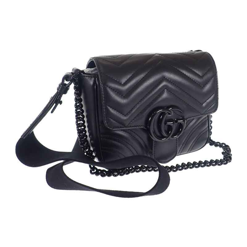 グッチ GUCCI GGマーモント キルティングレザー チェーン 739681 ショルダーバッグ カーフ ブラック レディース【中古】【ABランク】