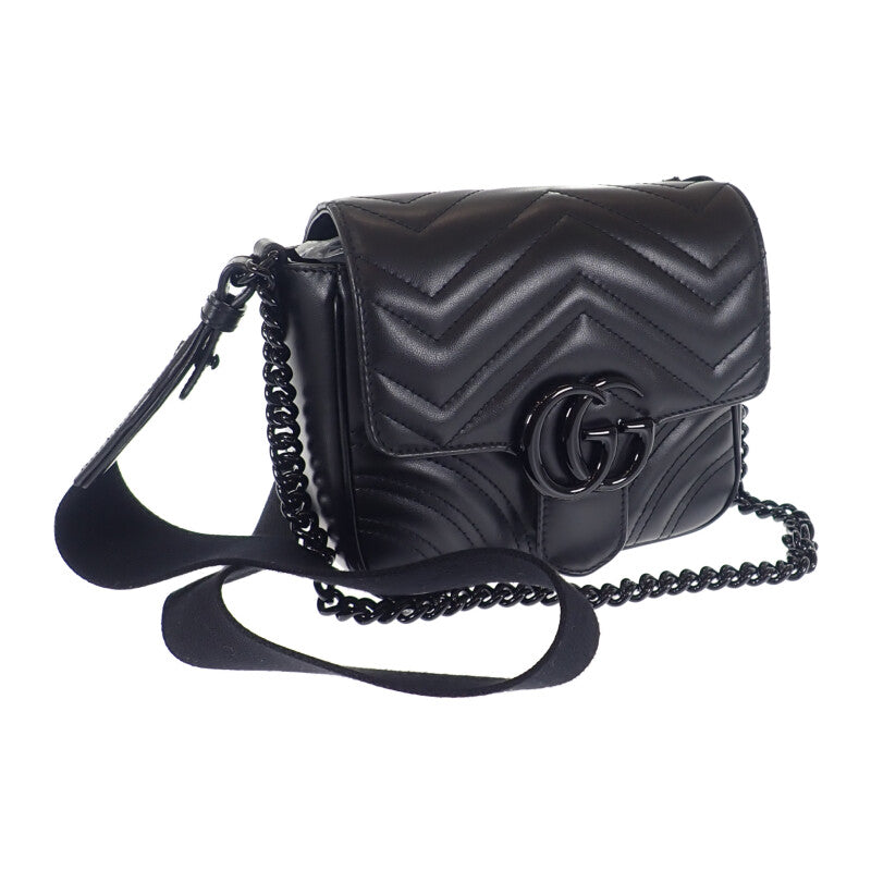 GUCCI GG Marmont 絎縫皮革鏈帶包 739681 肩背包 小牛皮 黑色 女士【中古】【AB級】