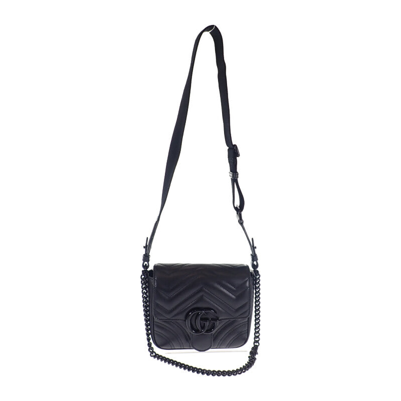 グッチ GUCCI GGマーモント キルティングレザー チェーン 739681 ショルダーバッグ カーフ ブラック レディース【中古】【ABランク】