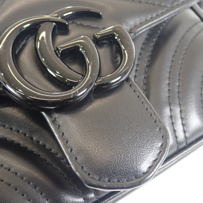 GUCCI GG Marmont 絎縫皮革鏈帶包 739681 肩背包 小牛皮 黑色 女士【中古】【AB級】