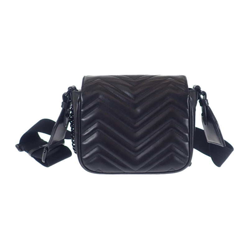 グッチ GUCCI GGマーモント キルティングレザー チェーン 739681 ショルダーバッグ カーフ ブラック レディース【中古】【ABランク】