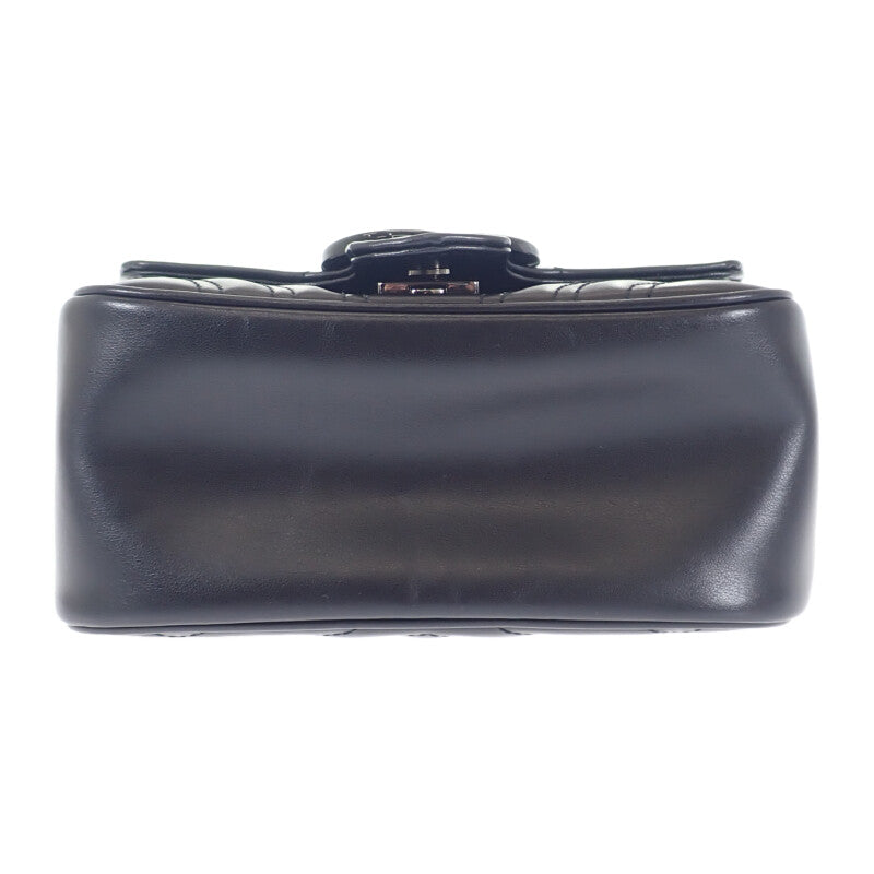 GUCCI GG Marmont 絎縫皮革鏈帶包 739681 肩背包 小牛皮 黑色 女士【中古】【AB級】