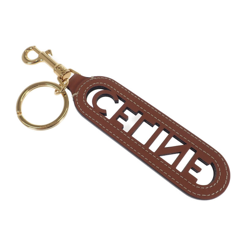 セリーヌ CELINE パンチング キーリング チャーム ロゴ 49I733DSD.04LU キーホルダー カーフ タン レディース メンズ【中古】【ABランク】
