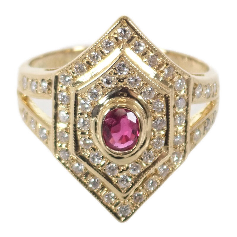デザインジュエリー 11号 リング K18イエローゴールド ルビー ダイヤモンド レディース【中古】【Aランク】