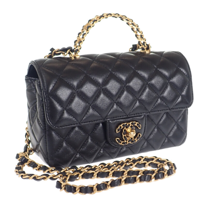 【Aランク】シャネル CHANEL トップハンドル 24SS AS4530_B14824_94305 2WAYバッグ ショルダーバッグ ラムスキン  ブラック ターンロック ゴールド金具 レディース【ISEYA】