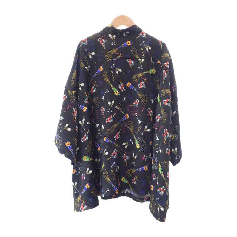 バレンシアガ BALENCIAGA セレブレーション プリント 36 半袖シャツ シルク ブラック メンズ【中古】【Aランク】