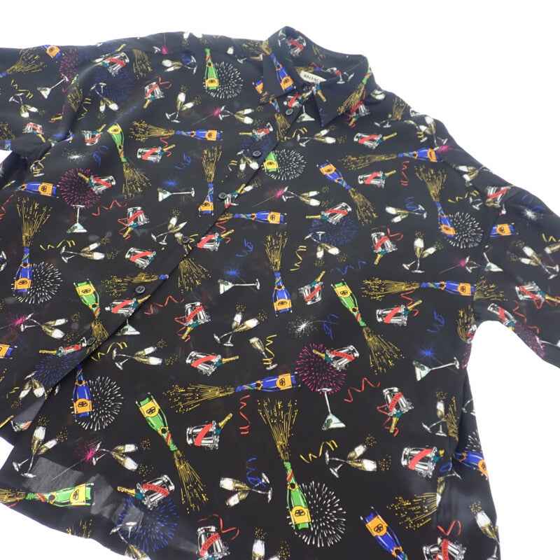 バレンシアガ BALENCIAGA セレブレーション プリント 36 半袖シャツ シルク ブラック メンズ【中古】【Aランク】