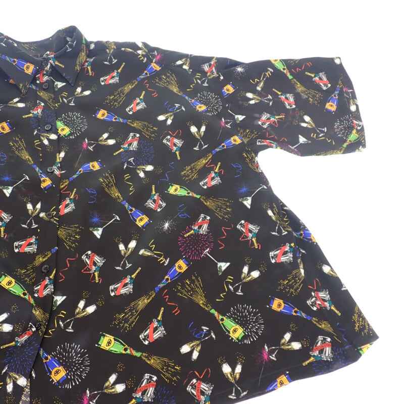 バレンシアガ BALENCIAGA セレブレーション プリント 36 半袖シャツ シルク ブラック メンズ【中古】【Aランク】