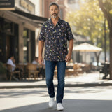 バレンシアガ BALENCIAGA セレブレーション プリント 36 半袖シャツ シルク ブラック メンズ【中古】【Aランク】