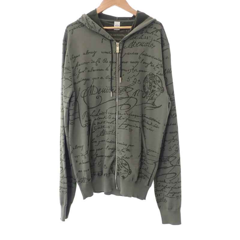 ベルルッティ Berluti スクリット ジップアップ L パーカー ウール レザー カーキ メンズ【中古】【Aランク】