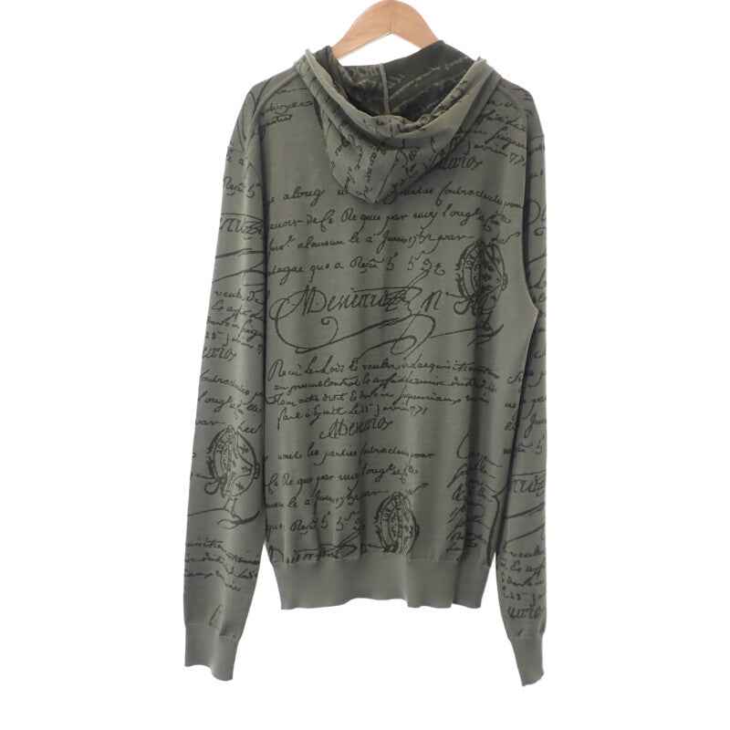 ベルルッティ Berluti スクリット ジップアップ L パーカー ウール レザー カーキ メンズ【中古】【Aランク】