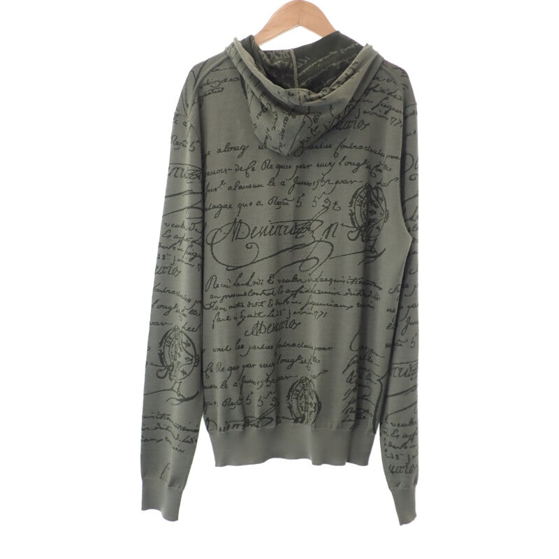 ベルルッティ Berluti スクリット ジップアップ L パーカー ウール レザー カーキ メンズ【中古】【Aランク】