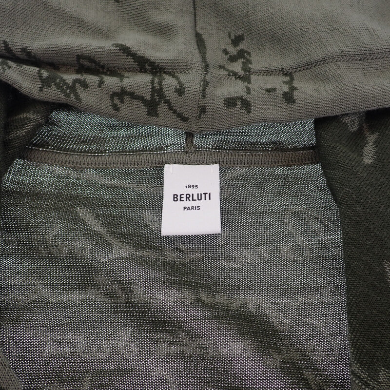 ベルルッティ Berluti スクリット ジップアップ L パーカー ウール レザー カーキ メンズ【中古】【Aランク】