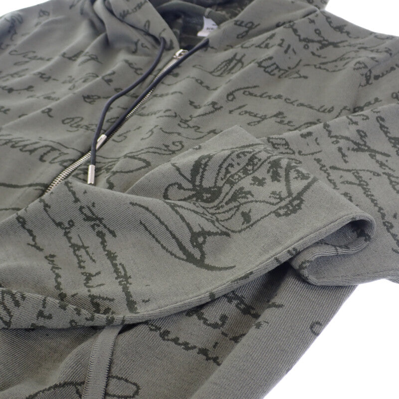 ベルルッティ Berluti スクリット ジップアップ L パーカー ウール レザー カーキ メンズ【中古】【Aランク】