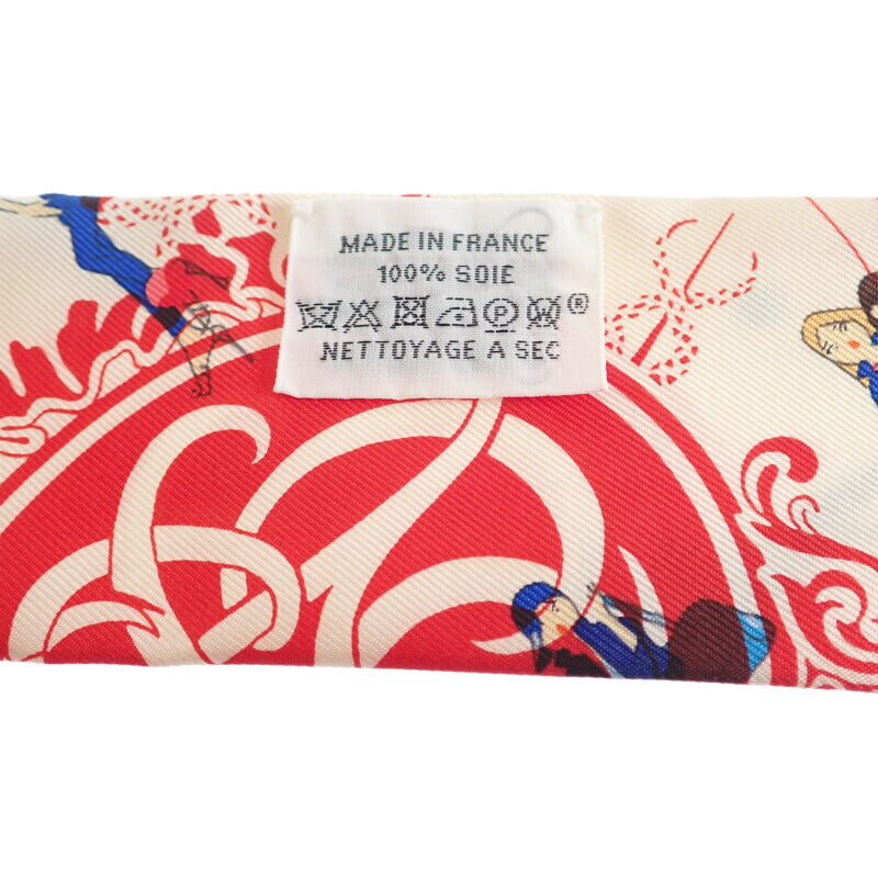 愛馬仕 HERMES Twilly Ex-Libris Parisiennes 絲巾 絲綢 象牙白 紅色 女士【二手】【AB級】