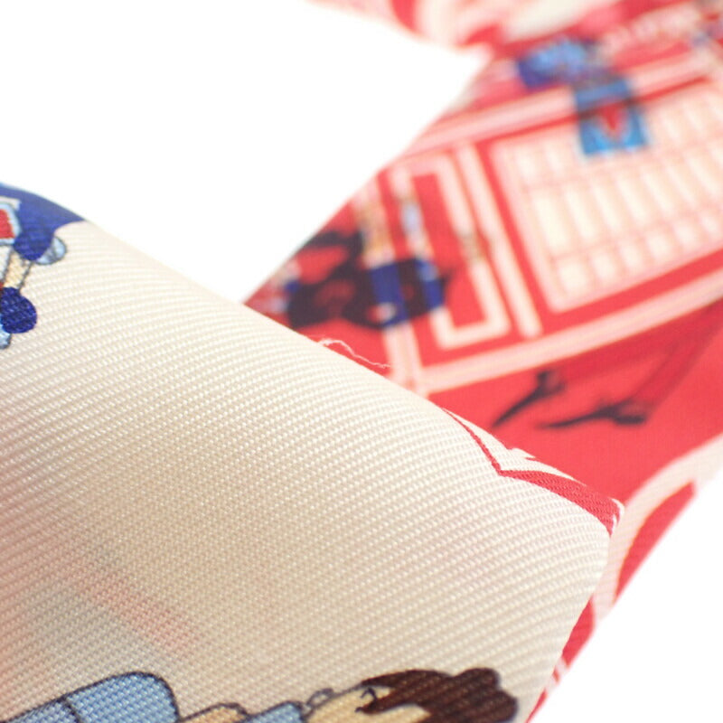 愛馬仕 HERMES Twilly Ex-Libris Parisiennes 絲巾 絲綢 象牙白 紅色 女士【二手】【AB級】
