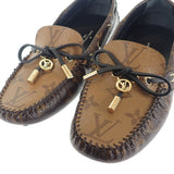 ルイヴィトン LOUIS VUITTON グロリアライン ドライビングシューズ フラット 34 モカシン パテントモノグラム モノグラム・リバースキャンバス ブラウン レディース【中古】【Aランク】