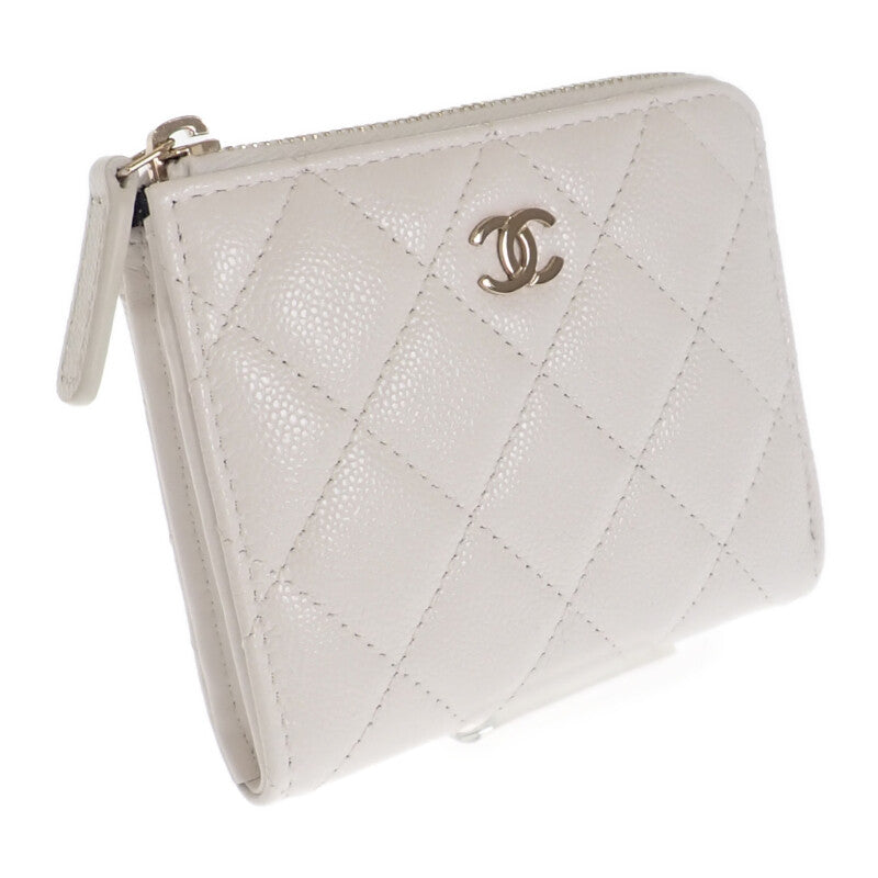 シャネル CHANEL スモールウォレット AP3999 コインケース キャビアスキン ホワイト ゴールド金具 レディース【中古】【Aランク】