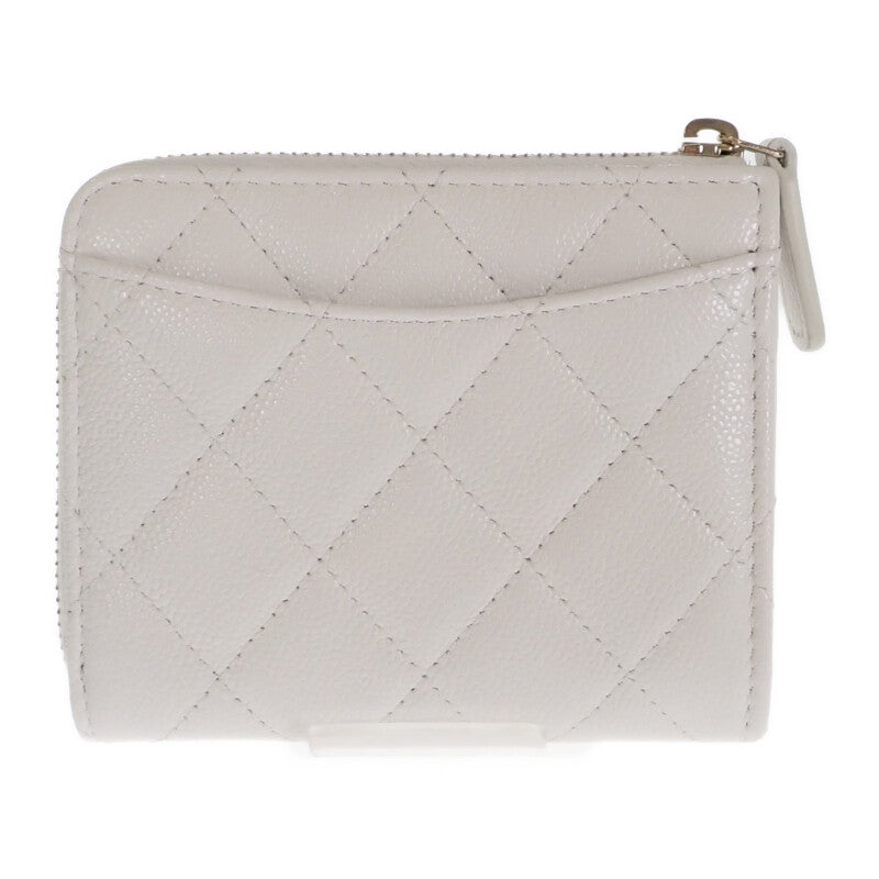 シャネル CHANEL スモールウォレット AP3999 コインケース キャビアスキン ホワイト ゴールド金具 レディース【中古】【Aランク】