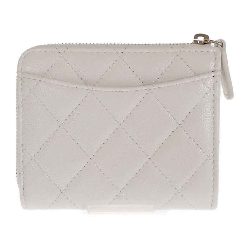 CHANEL Small Wallet AP3999 Coin Case Caviar Skin White Gold Hardware Ladies【Used】【A Rank】