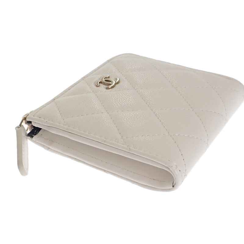 シャネル CHANEL スモールウォレット AP3999 コインケース キャビアスキン ホワイト ゴールド金具 レディース【中古】【Aランク】