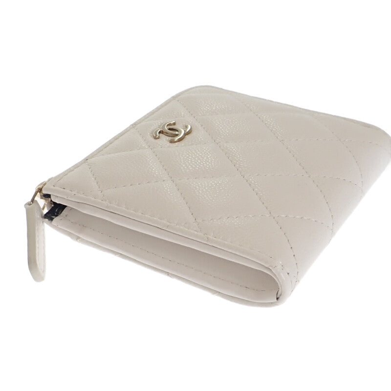 CHANEL Small Wallet AP3999 Coin Case Caviar Skin White Gold Hardware Ladies【Used】【A Rank】