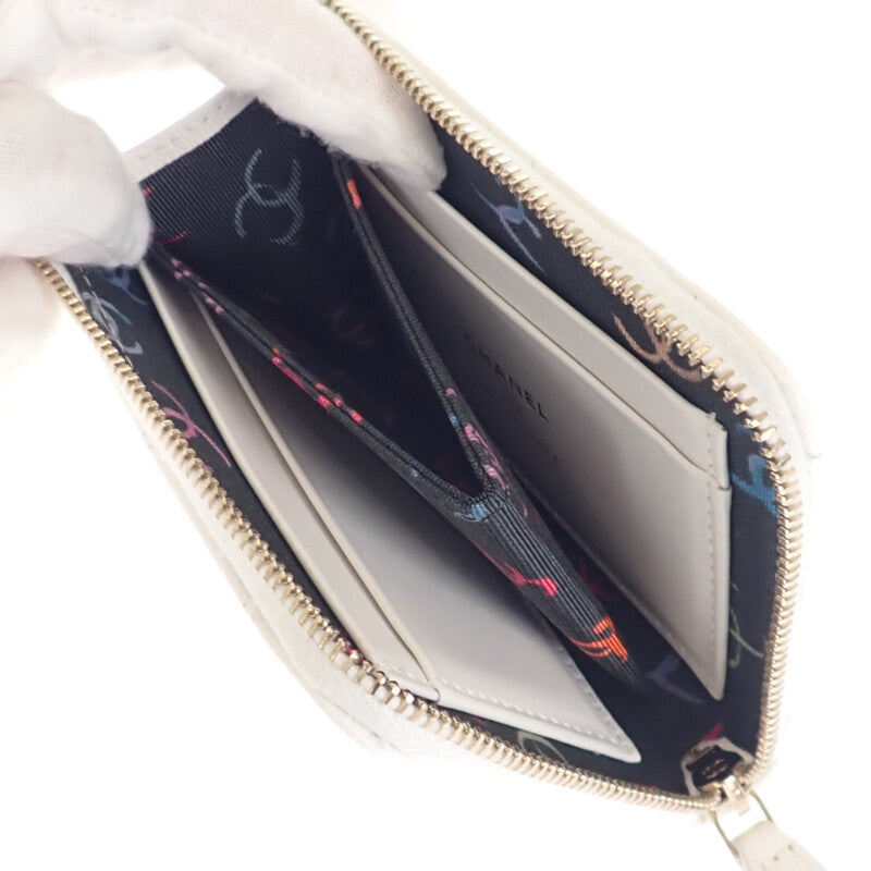 CHANEL Small Wallet AP3999 Coin Case Caviar Skin White Gold Hardware Ladies【Used】【A Rank】