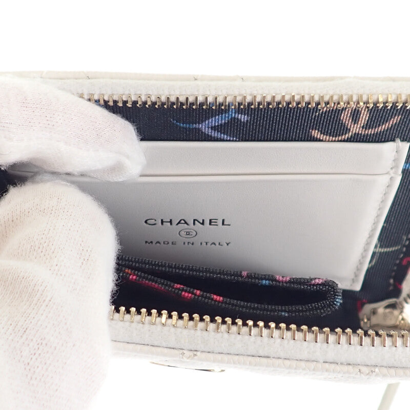 CHANEL Small Wallet AP3999 Coin Case Caviar Skin White Gold Hardware Ladies【Used】【A Rank】