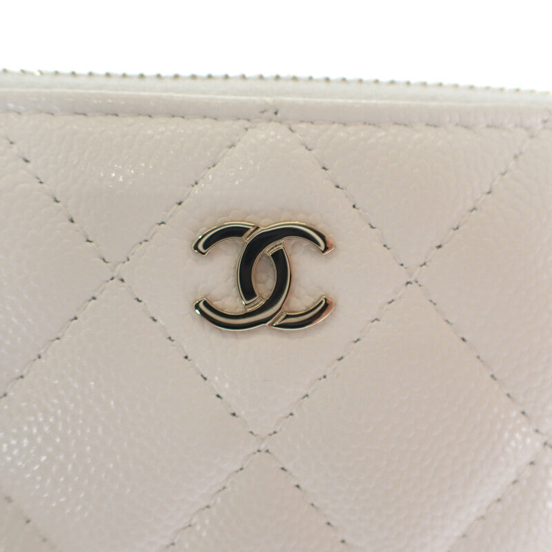 CHANEL Small Wallet AP3999 Coin Case Caviar Skin White Gold Hardware Ladies【Used】【A Rank】