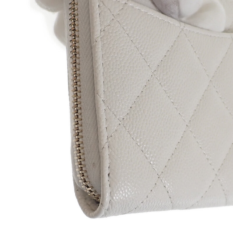 CHANEL Small Wallet AP3999 Coin Case Caviar Skin White Gold Hardware Ladies【Used】【A Rank】
