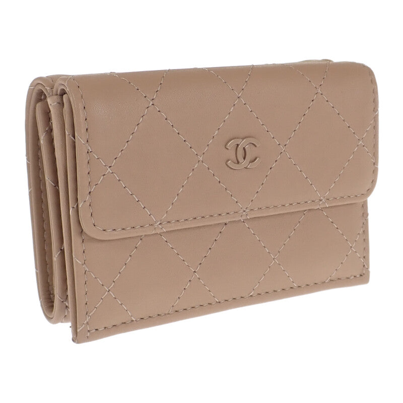 シャネル CHANEL スモールフラップ ウォレット AP3882_B16247_NW781 三つ折り財布 カーフ ベージュ レディース【中古】【Aランク】