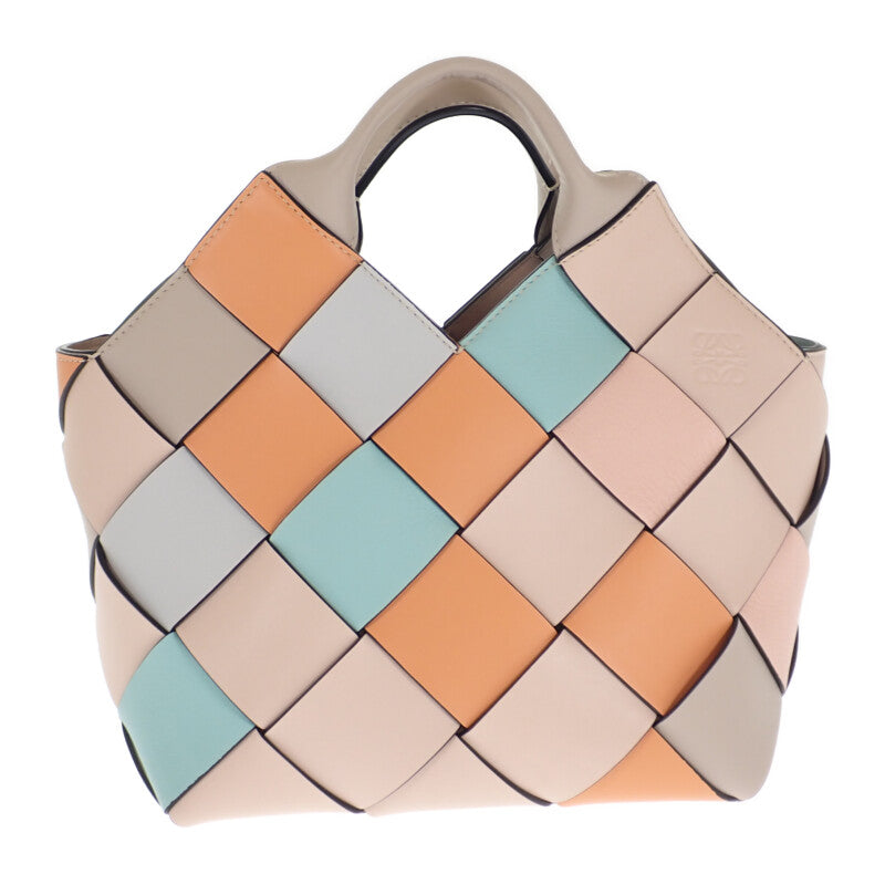 ロエベ LOEWE ウーブン バスケット A521T32X22 2WAYバッグ カーフ ピンク マルチカラー レディース【中古】【Aランク】